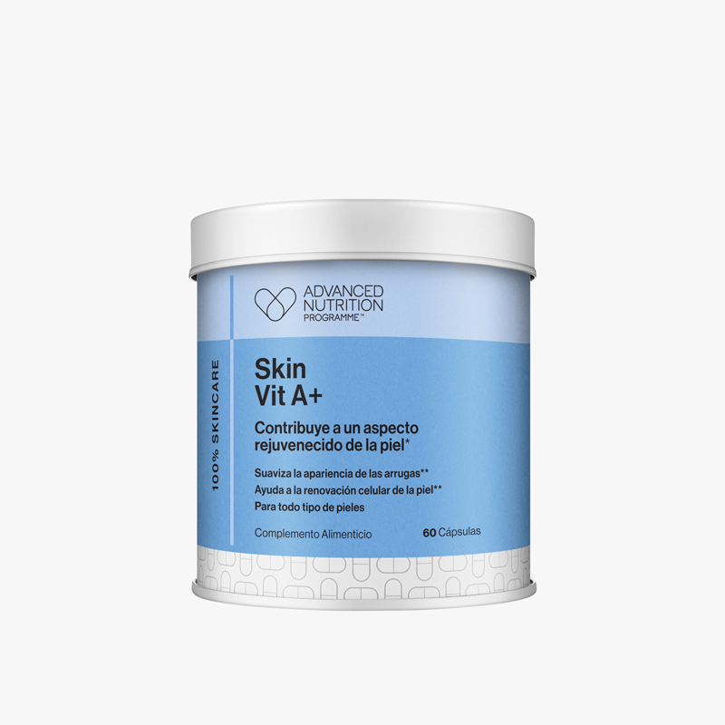 Bote de suplementos Skin Vit A+ de Advanced Nutrition Programme con 60 cápsulas para la regeneración y salud de la piel